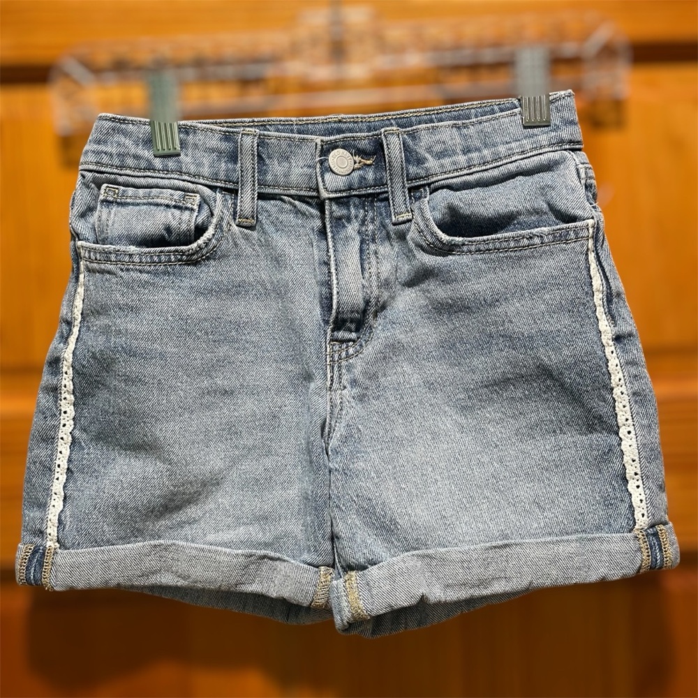 Old Navy Size 10 Girls Denim Blue Jean Shorts High Rise Button Front Adjustable